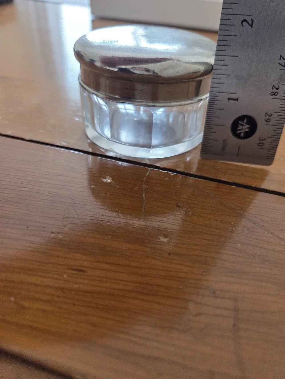 Art Nouveau French Pill Container Pressed Glass With Silver Lid